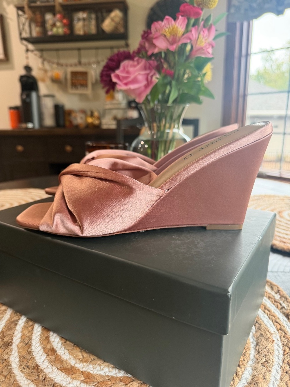 Pink satin wedge sandal
